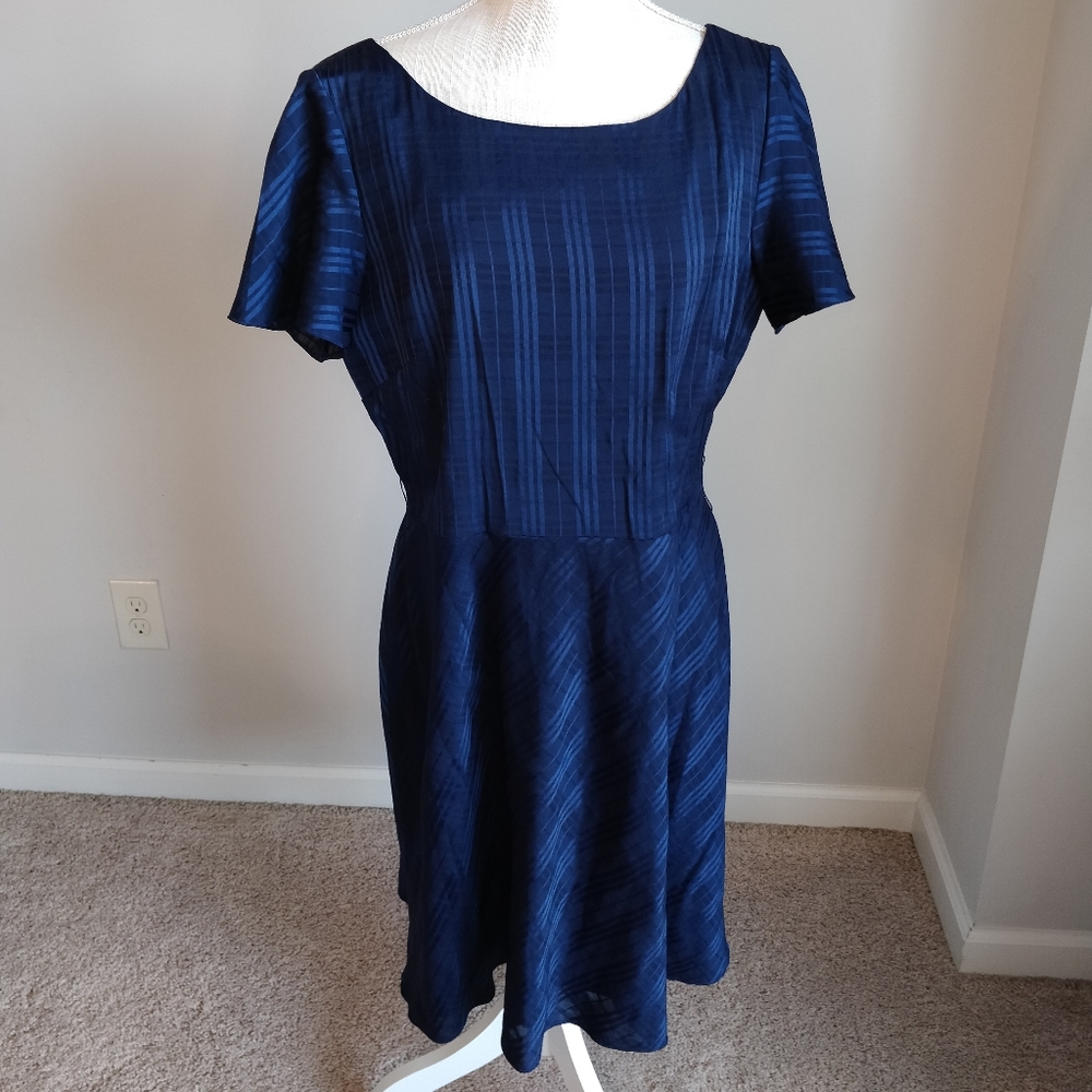 Antonio Melani Navy Shadow Stripe Dress (Size 12)